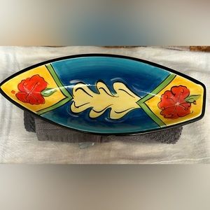 Sweet condiment surf board shape serving dish. 9.75”